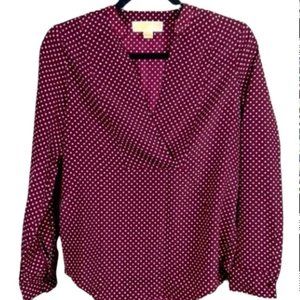 MICHAEL Michael Kors Polka dot deep fold v-neck blouse. Size XS.